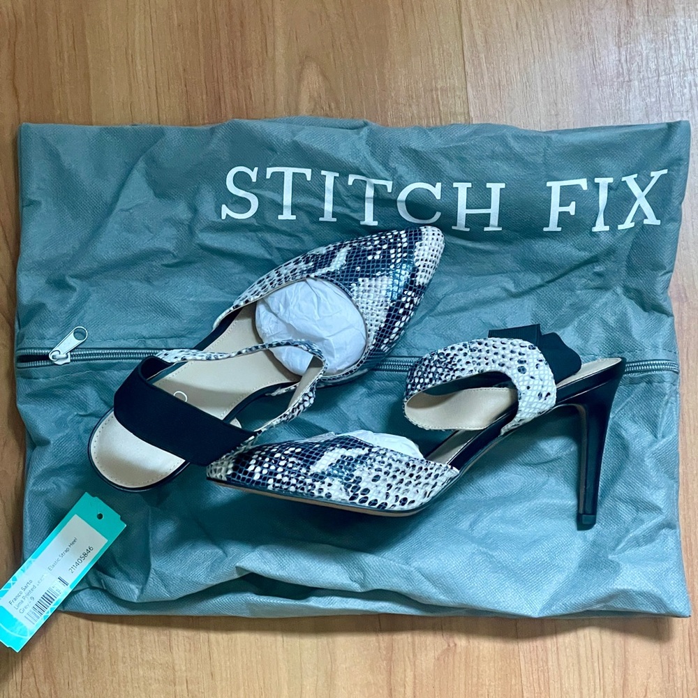 NEW! Franco Sarto Lima Printed Leather Elastic Strap Heel